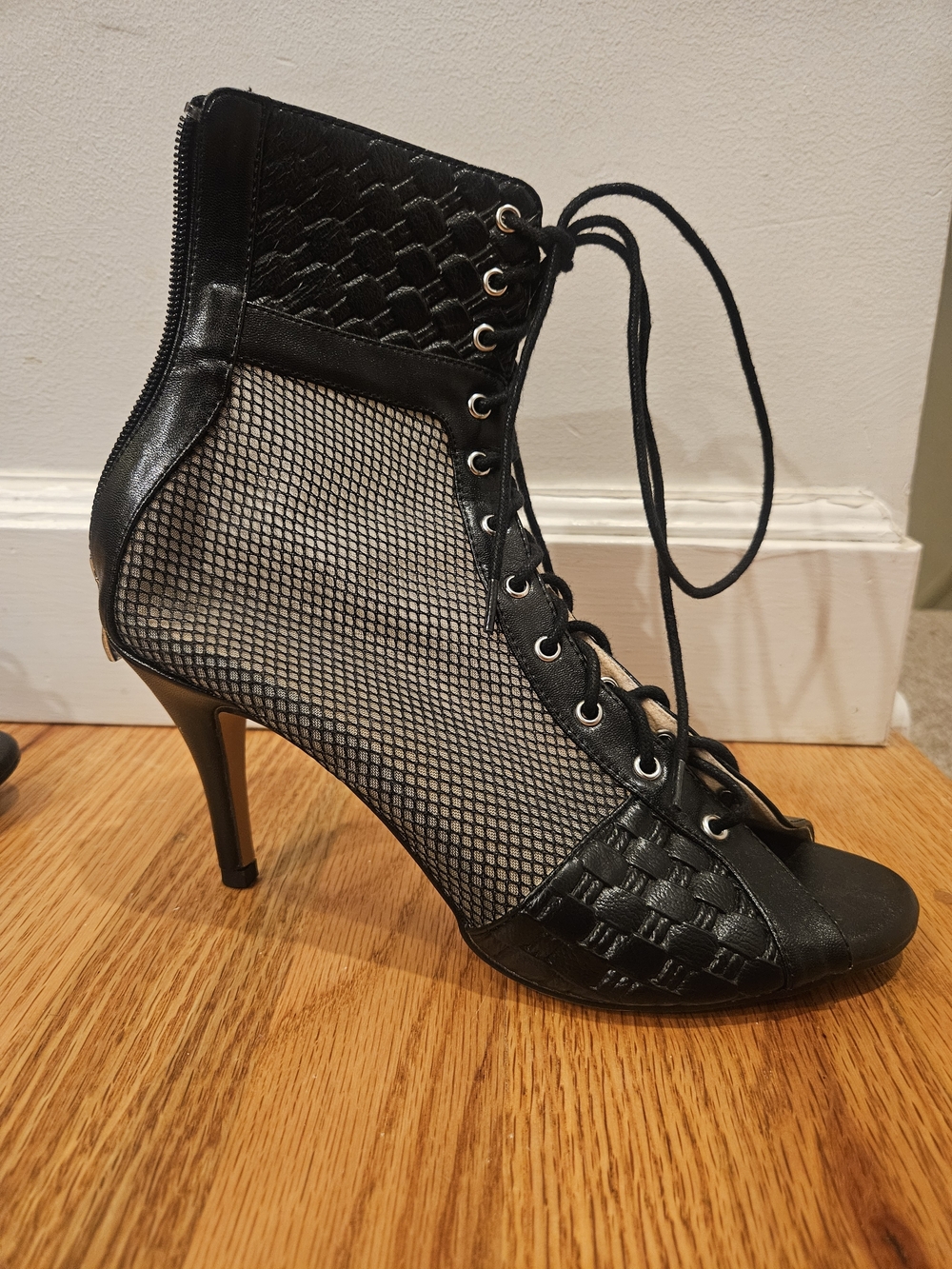 Burju Jezebel Open Toe Lace Up Mesh Ankle Boots, Size 9, Street Sole